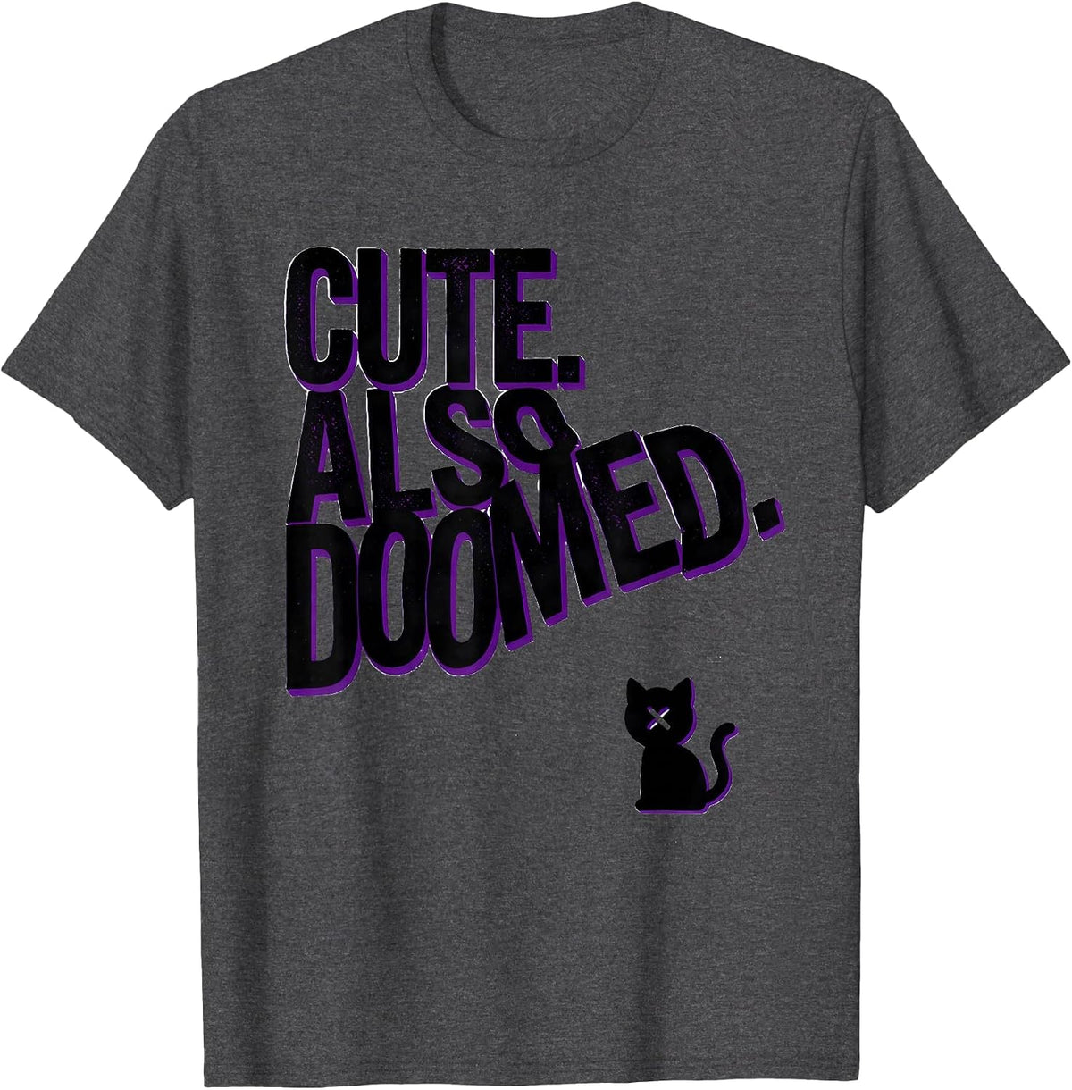 Men's Cute Also Doomed Pastel Goth Kawaii Creepy Cat New Wave T-Shirt - Dark Heather Grey