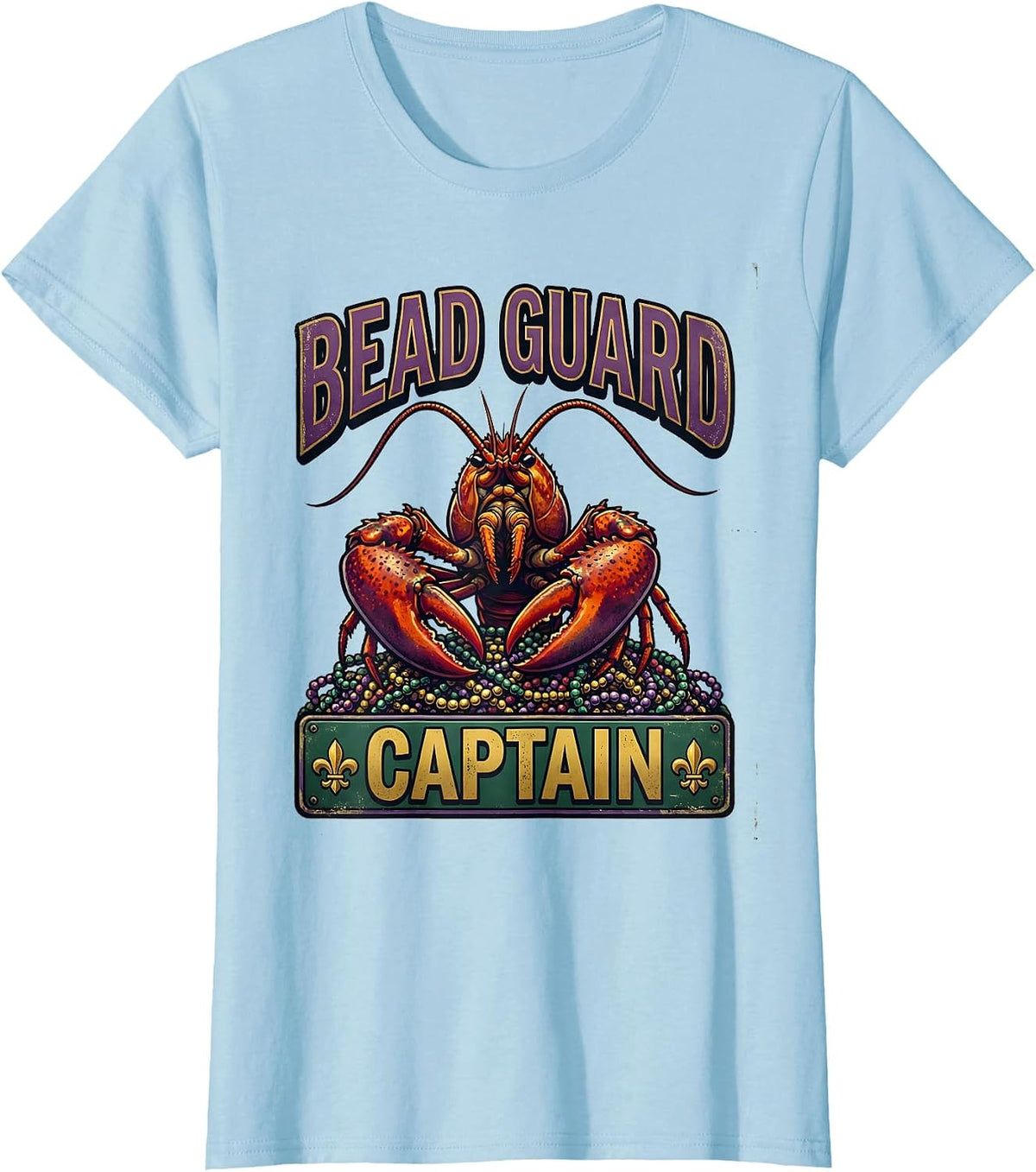 Bead Guard Captain Vintage Funny Mardi Gras Crawfish T-Shirt - Baby Blue