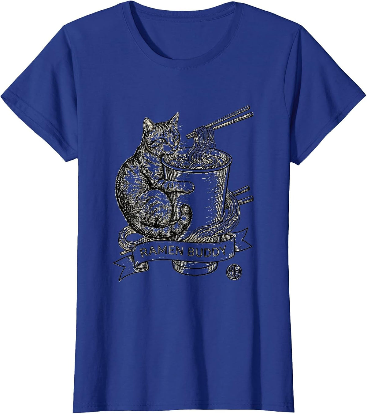 Women's Ramen Buddy Funny Cat Japanese Kawaii Anime Gamer Gift T-Shirt - Royal Blue