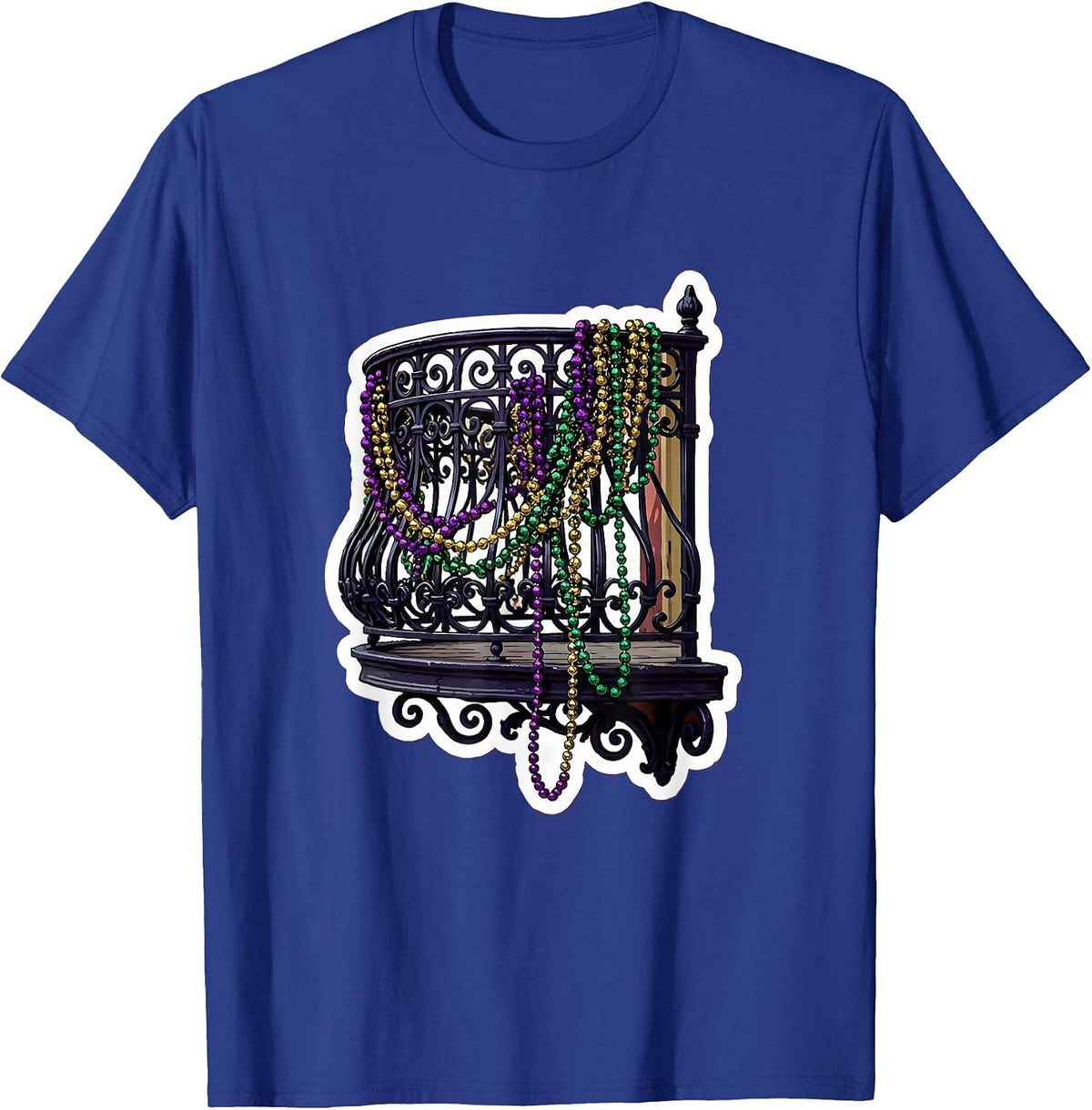 Mardi Gras Beaded Balcony Illustration T-Shirt - Royal Blue