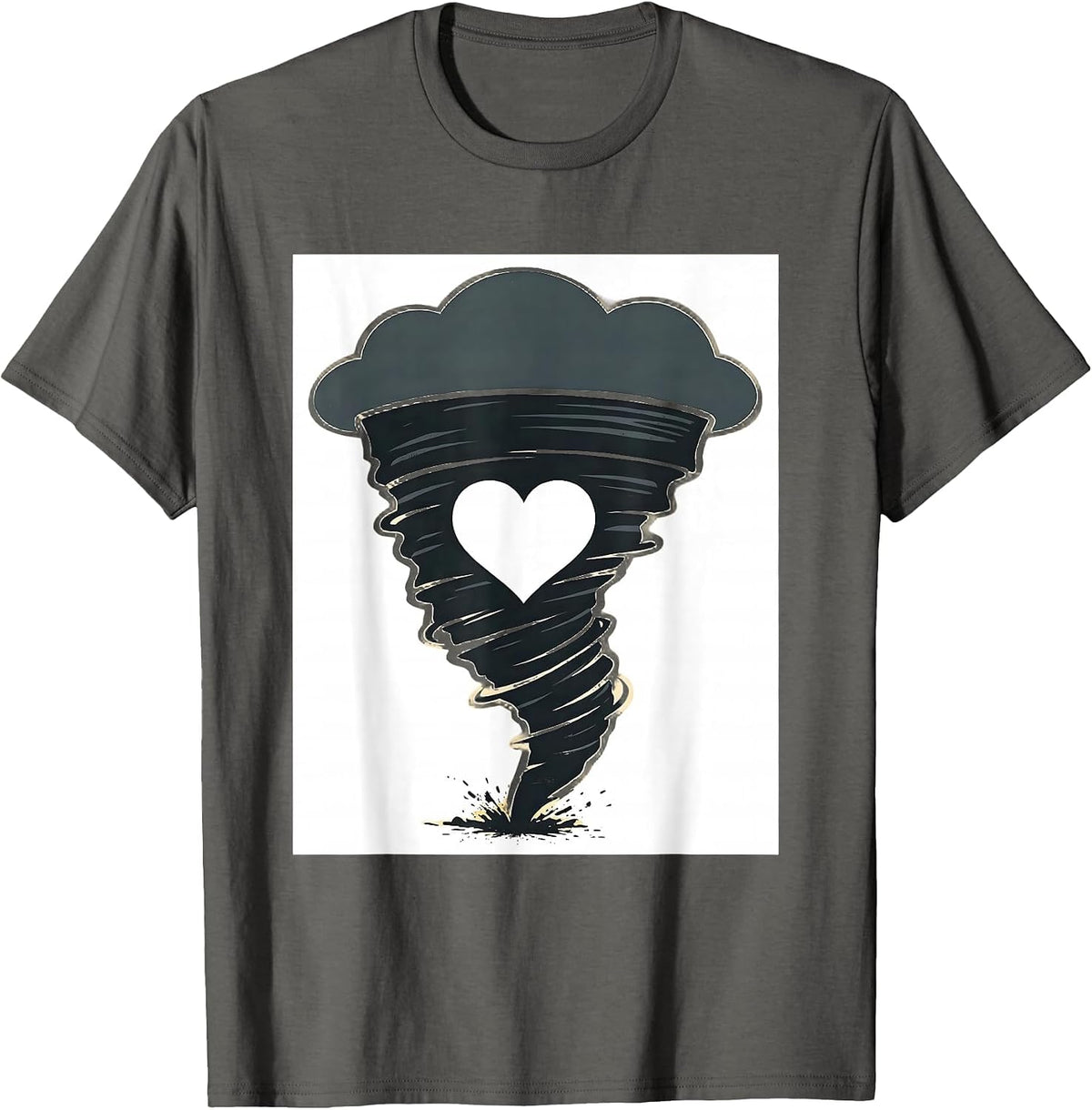 Men's Tornado Funnel Heart Screenprint Storm Chaser Meteorology T-Shirt - Asphalt Grey