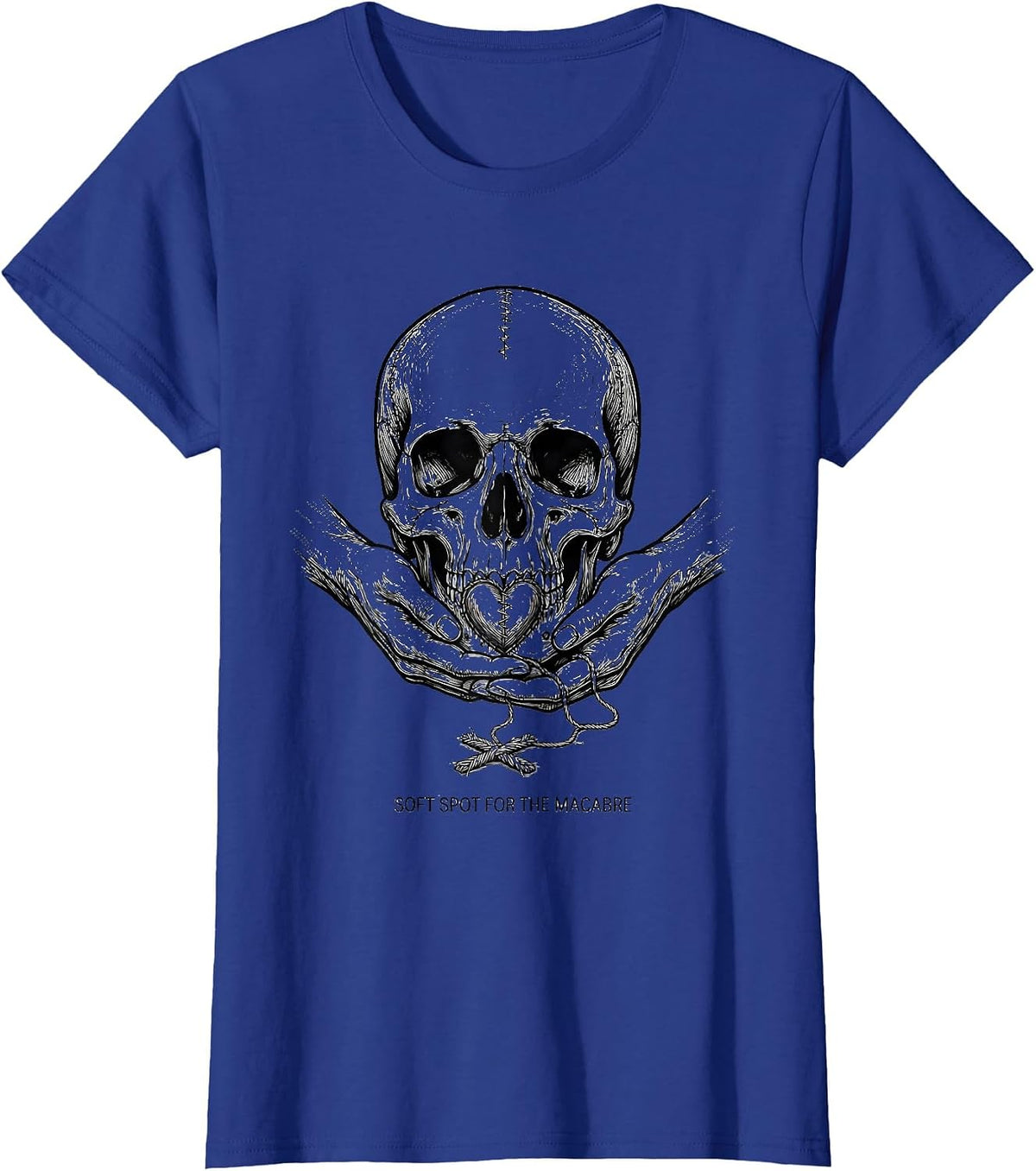 Women's Soft Spot For The Macabre Y2K Grunge Goth Alt Skull T-Shirt - Royal Blue