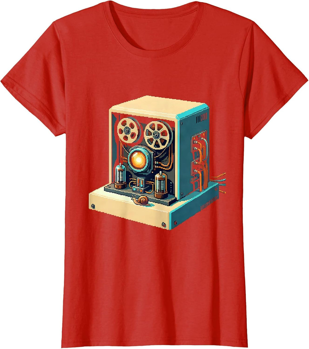 Women's Pixel-Art Vintage Computer Aging Humor T-Shirt - Red
