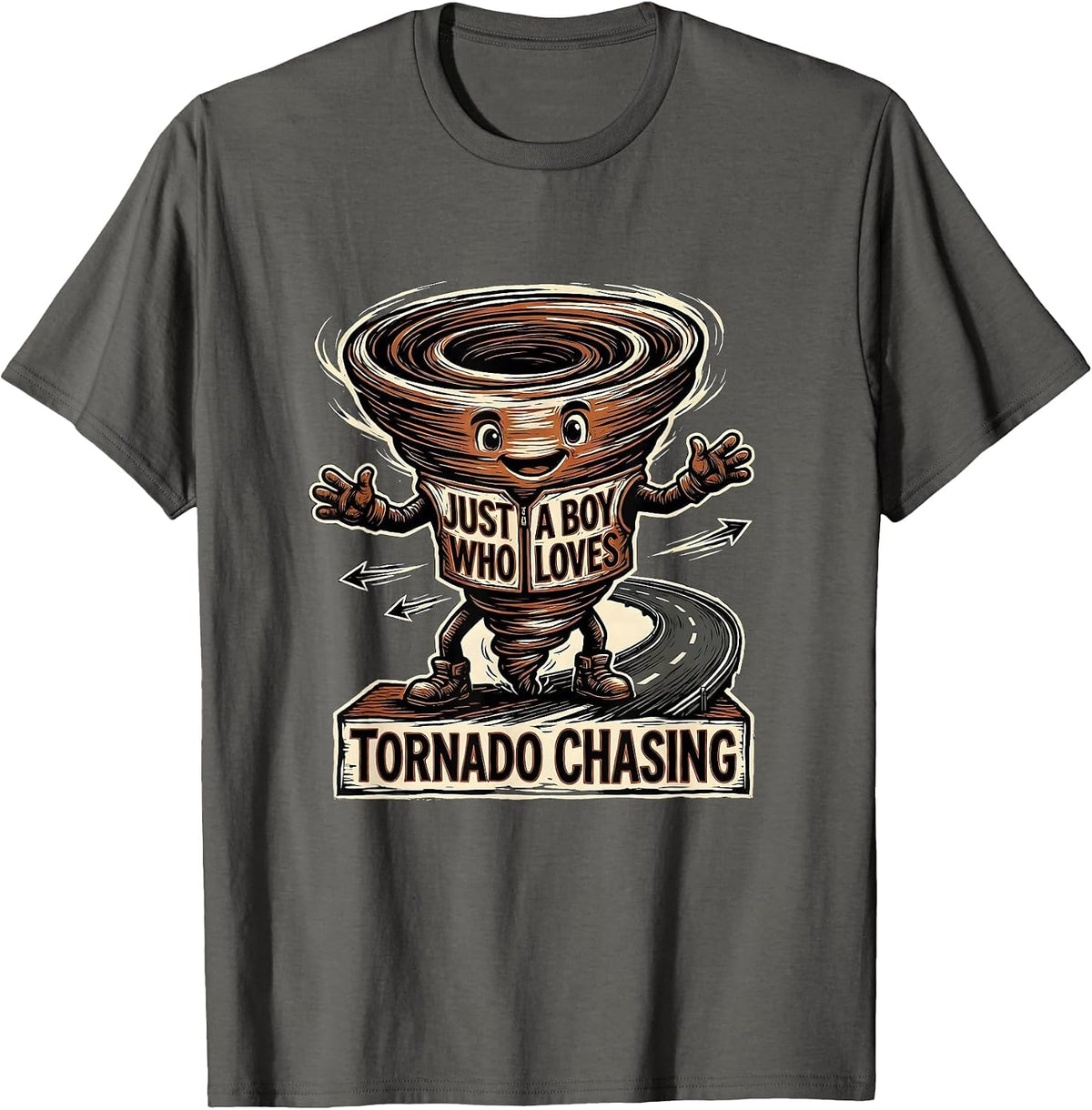 Just A Boy Who Loves Tornado Chasing Funny Storm Chaser T-Shirt - Asphalt Grey