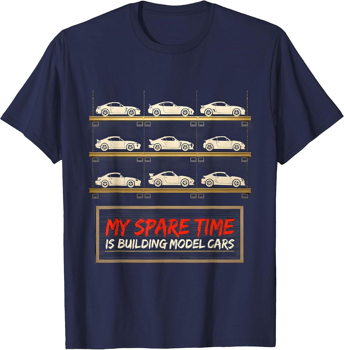 Men's My Spare Time Is Building Model Cars Funny Car Enthusiast T-Shirt - Navy Blue