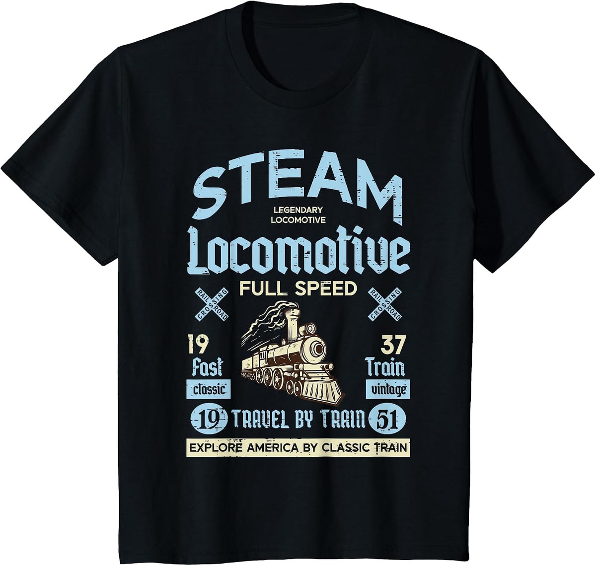 Steam Locomotive 1937 Train Vintage Men Women Kids Boys Teen T-Shirt - Black