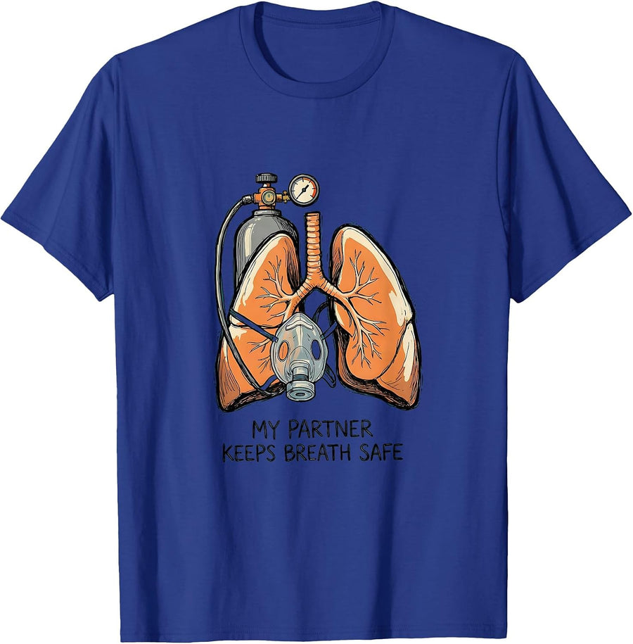 My Partner Keeps Breath Safe Funny Respiratory Therapist RT T-Shirt - Royal Blue