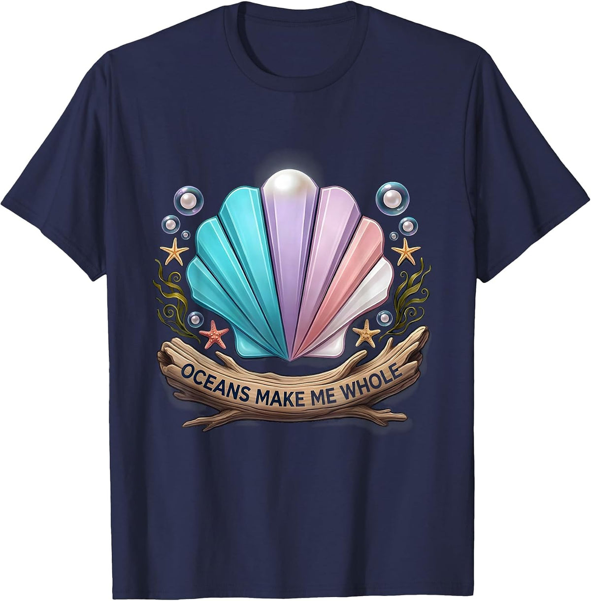 Men's Oceans Make Me Whole Fish Lover Design T-Shirt - Navy Blue