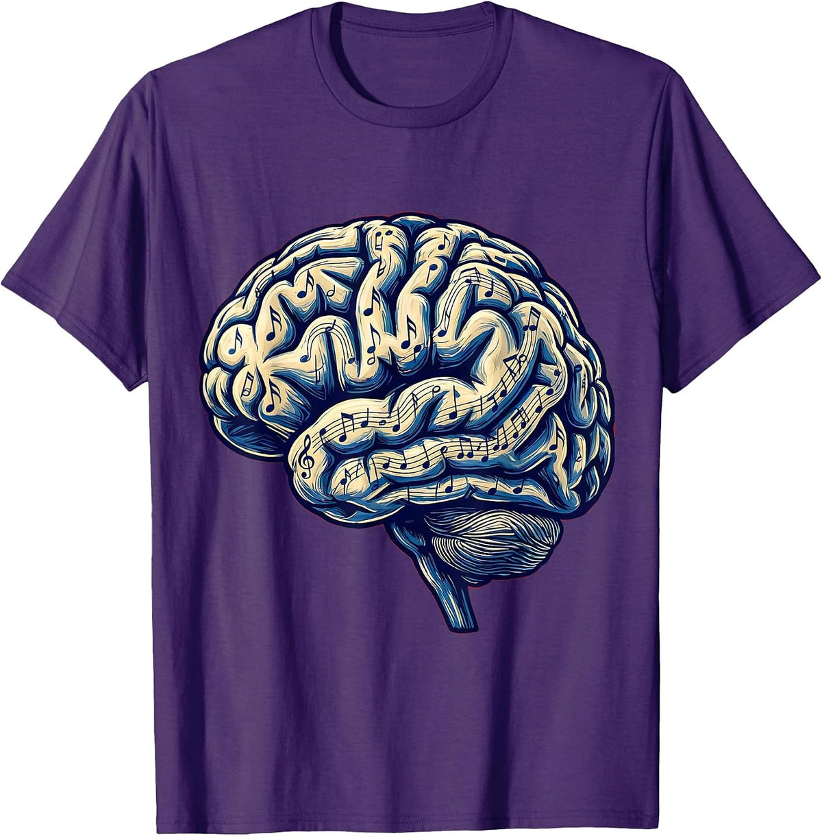 Men's Music Teacher Brain Made of Musical Notes Graphic T-Shirt - Purple