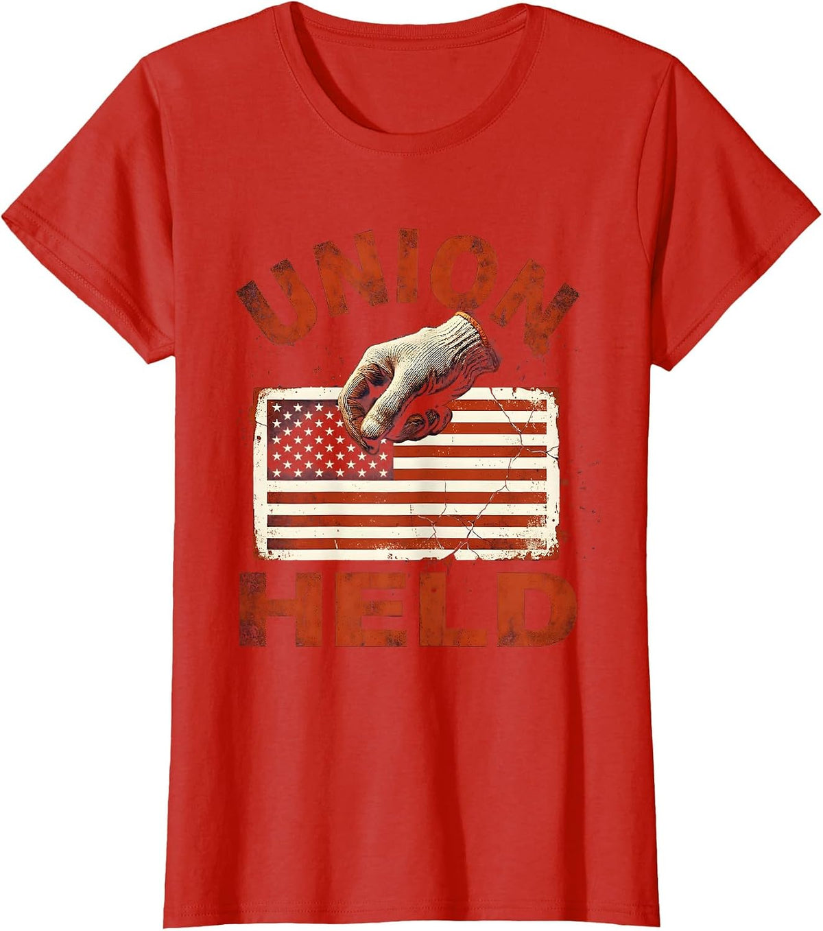 Women's Union Held Distressed Labor Day Union Worker Pride T-Shirt - Red