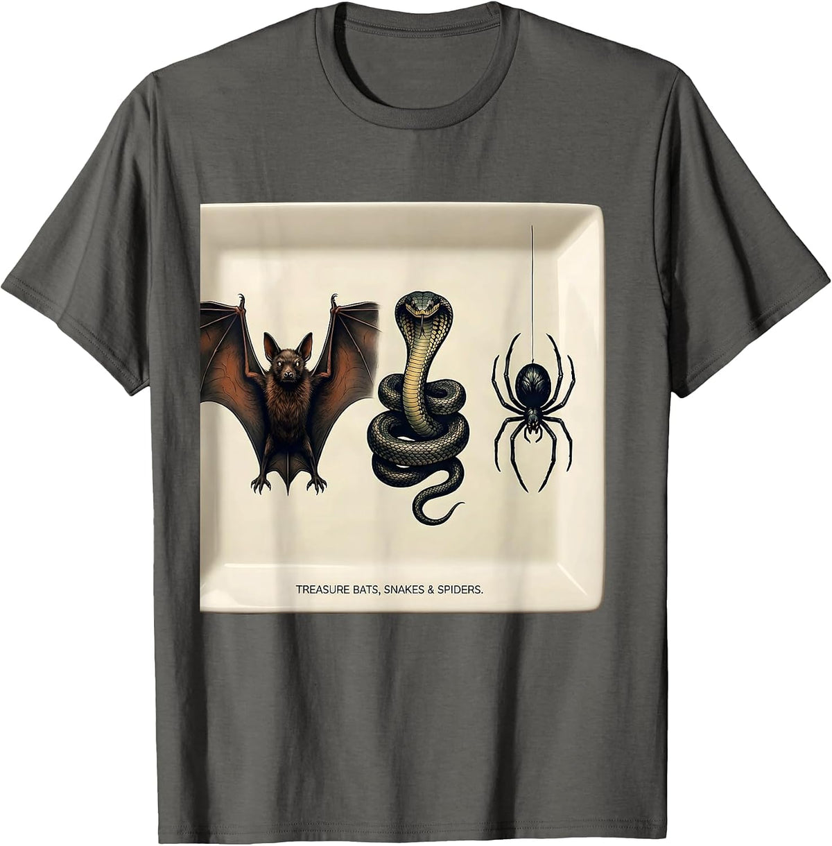 Treasure Bats, Snakes & Spiders Whimsical Nature Lover Gift T-Shirt - Asphalt Grey