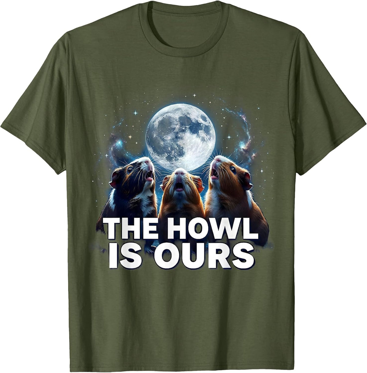 Men's The Howl Is Ours Cosmic Guinea Pig Funny Animal Parody Meme T-Shirt - Olive Green