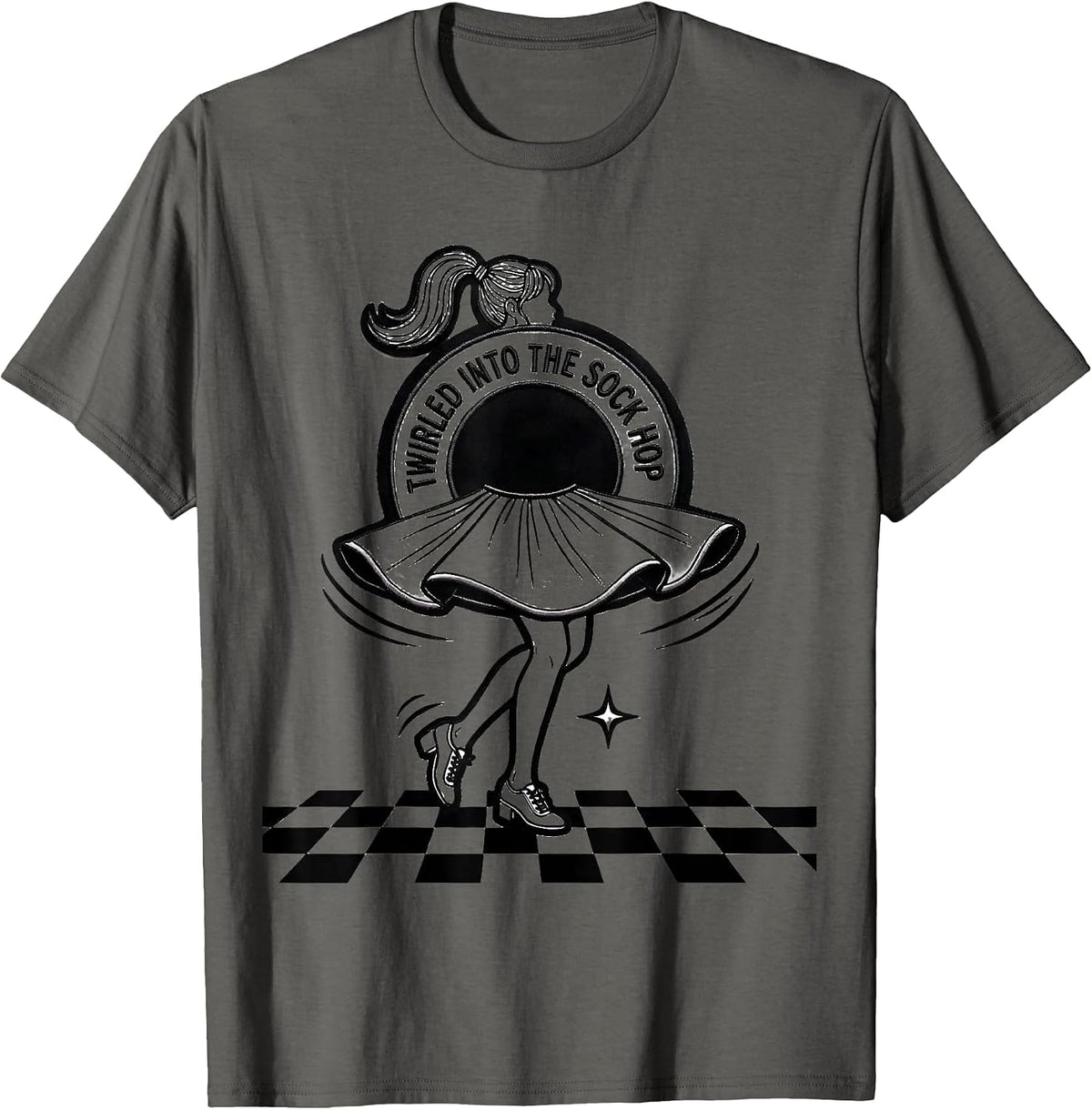 Twirled Into The Sock Hop Retro 1950s Rockabilly Sock Hop T-Shirt - Asphalt Grey