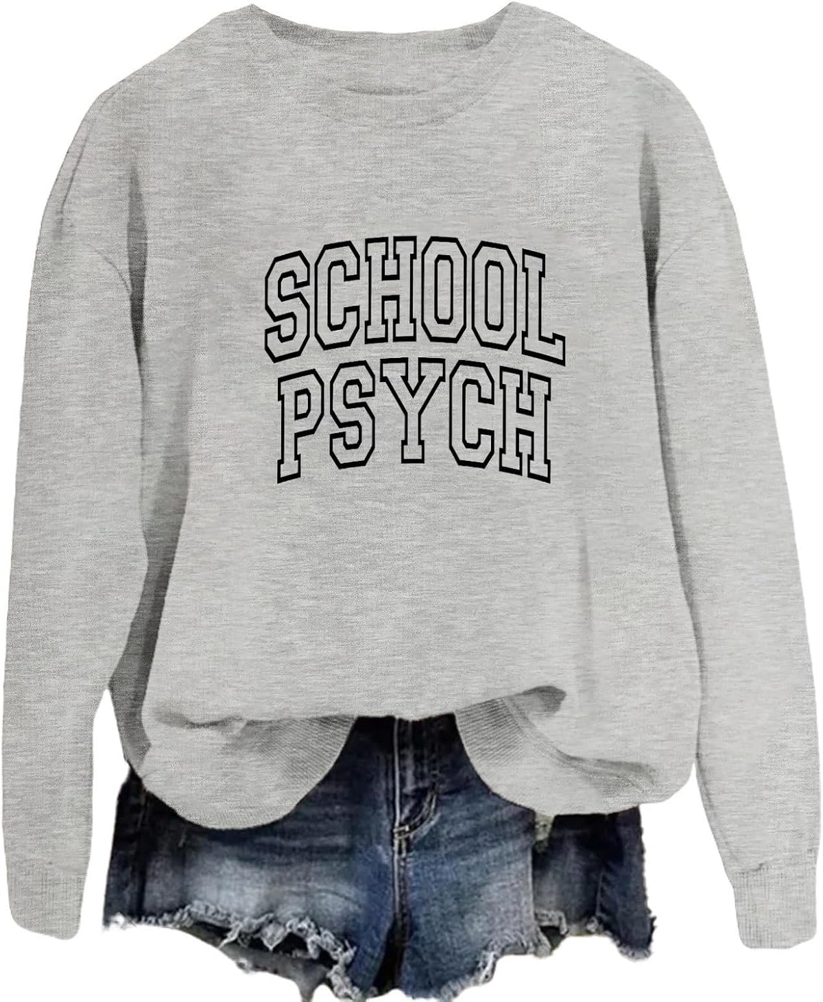 School Psych Sweatshirt Vintage Psychologist Shirts for Women Crewneck Long Sleeve Casual Loose Pullover Tops - Grey