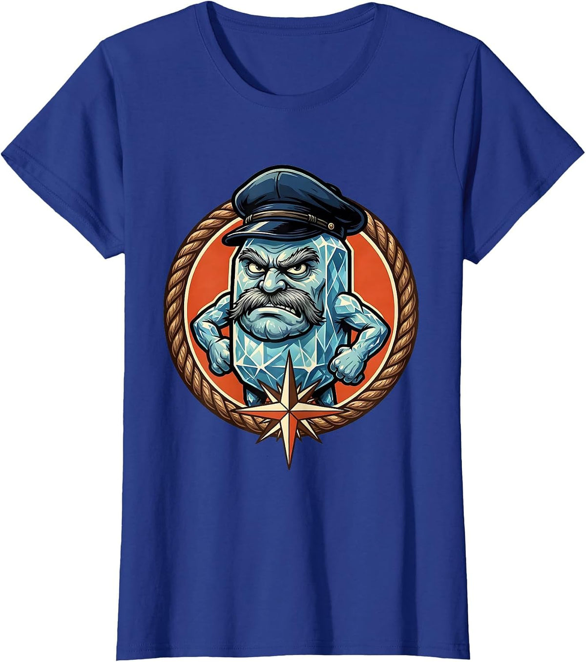 Women's Salty Sea Captain Weathered Scowl Graphic T-Shirt - Royal Blue