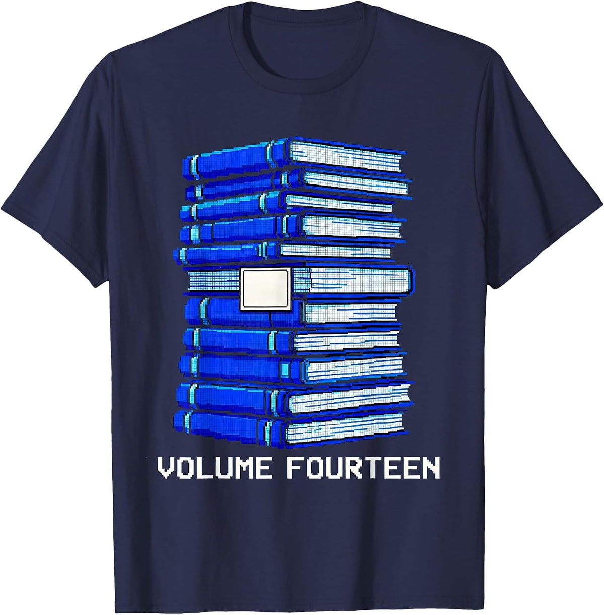 Volume Fourteen Pixel Art Bookworm 14th Birthday Reader Gift T-Shirt - Navy Blue