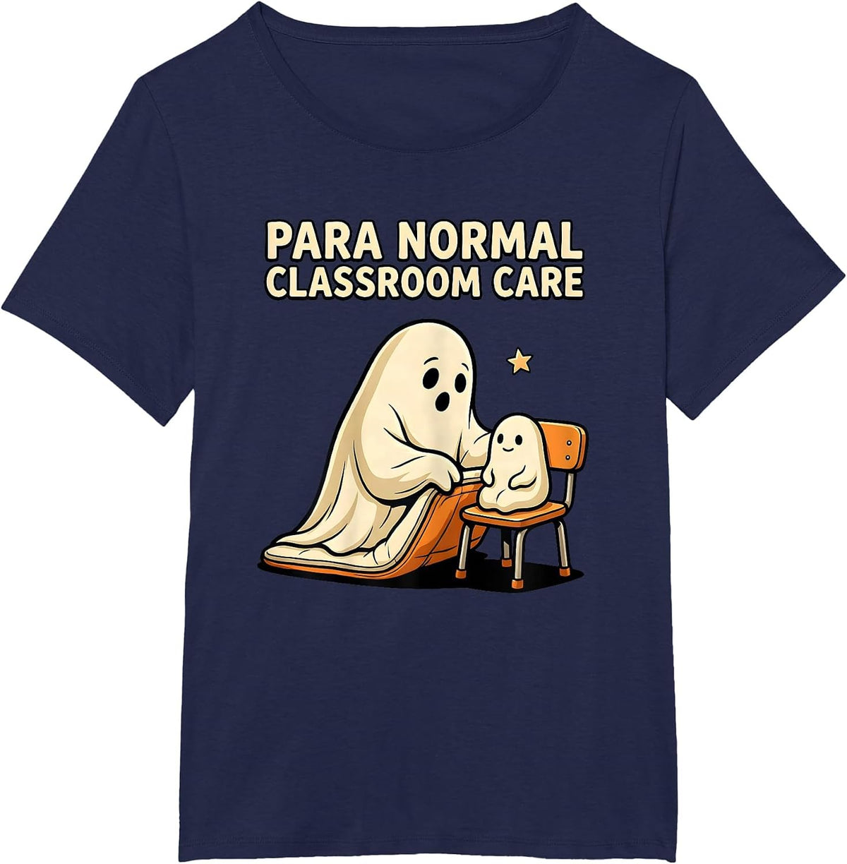 Women's Para Normal Classroom Care Funny Ghost Paraprofessional T-Shirt - Navy Blue