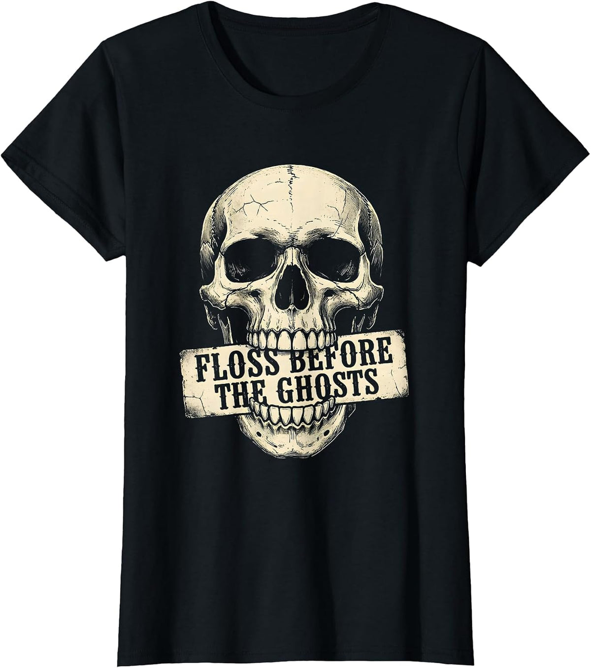 Floss Before The Ghosts Halloween Dental Design T-Shirt - Black