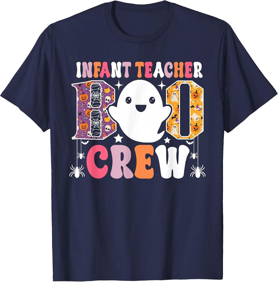 Infant Teacher Boo Crew Funny Halloween Costume T-Shirt - Navy Blue