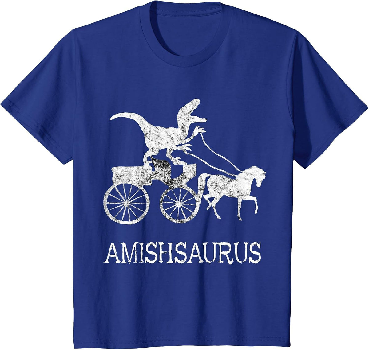 Amish Saurus Dinosaurs Horse Riding Buggy Funny Dino T-Rex T-Shirt - Royal Blue
