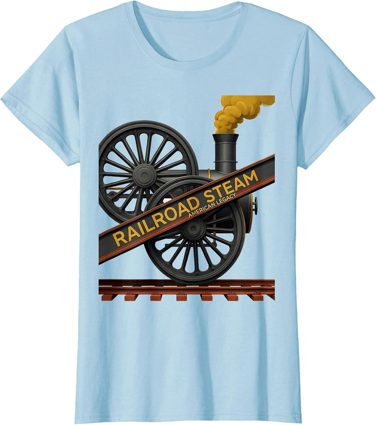 Railroad Steam, American Legacy Midcentury Modern Train T-Shirt - Baby Blue