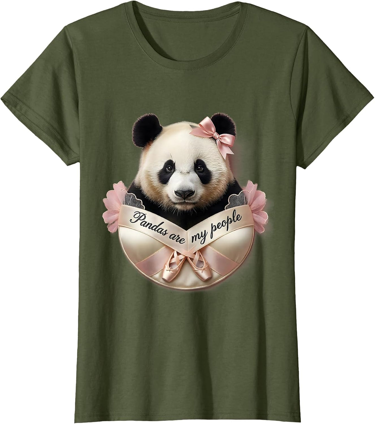 Women's Pandas Are My People Panda Lover Design T-Shirt - Olive Green
