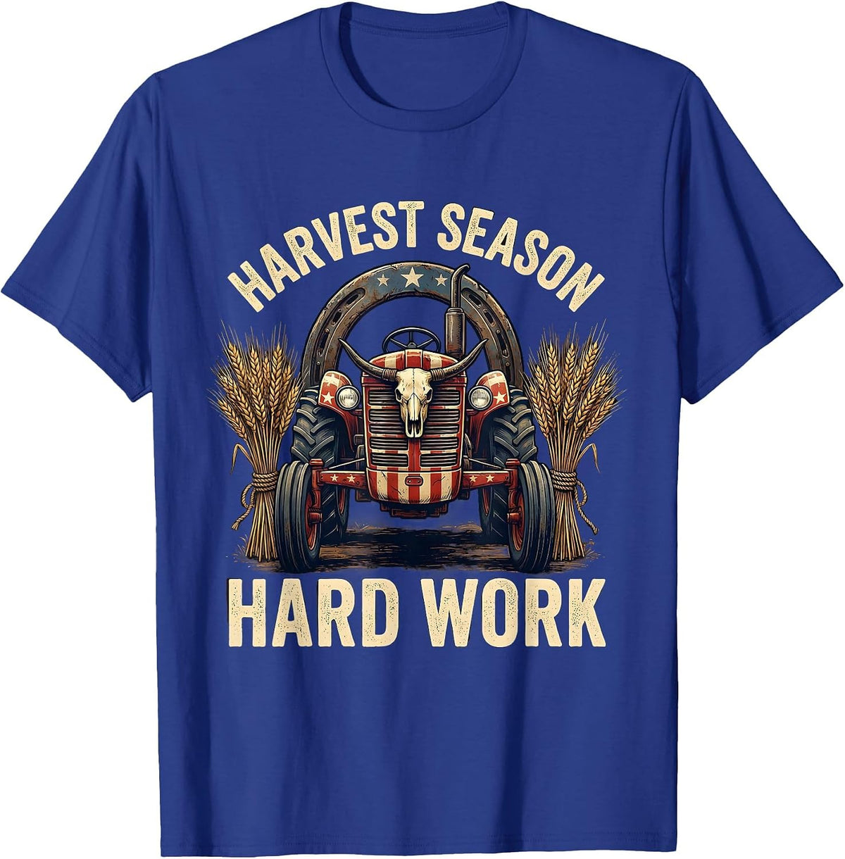 Harvest Season Hard Work Fall Farm Equipment Design T-Shirt - Royal Blue