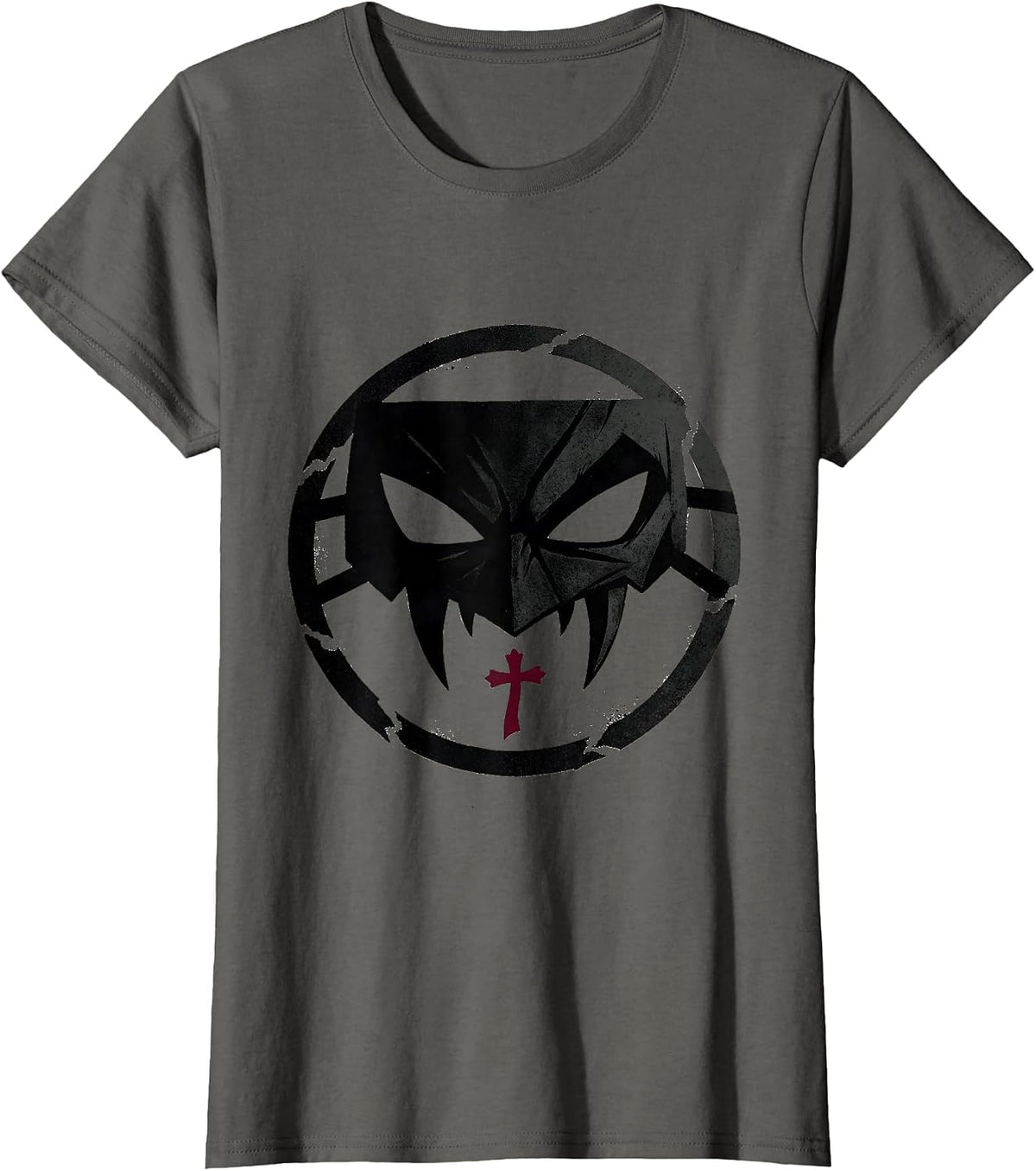 Women's Vampire Eye Mask Badge Y2K Grunge Goth Alt Streetwear T-Shirt - Asphalt Grey