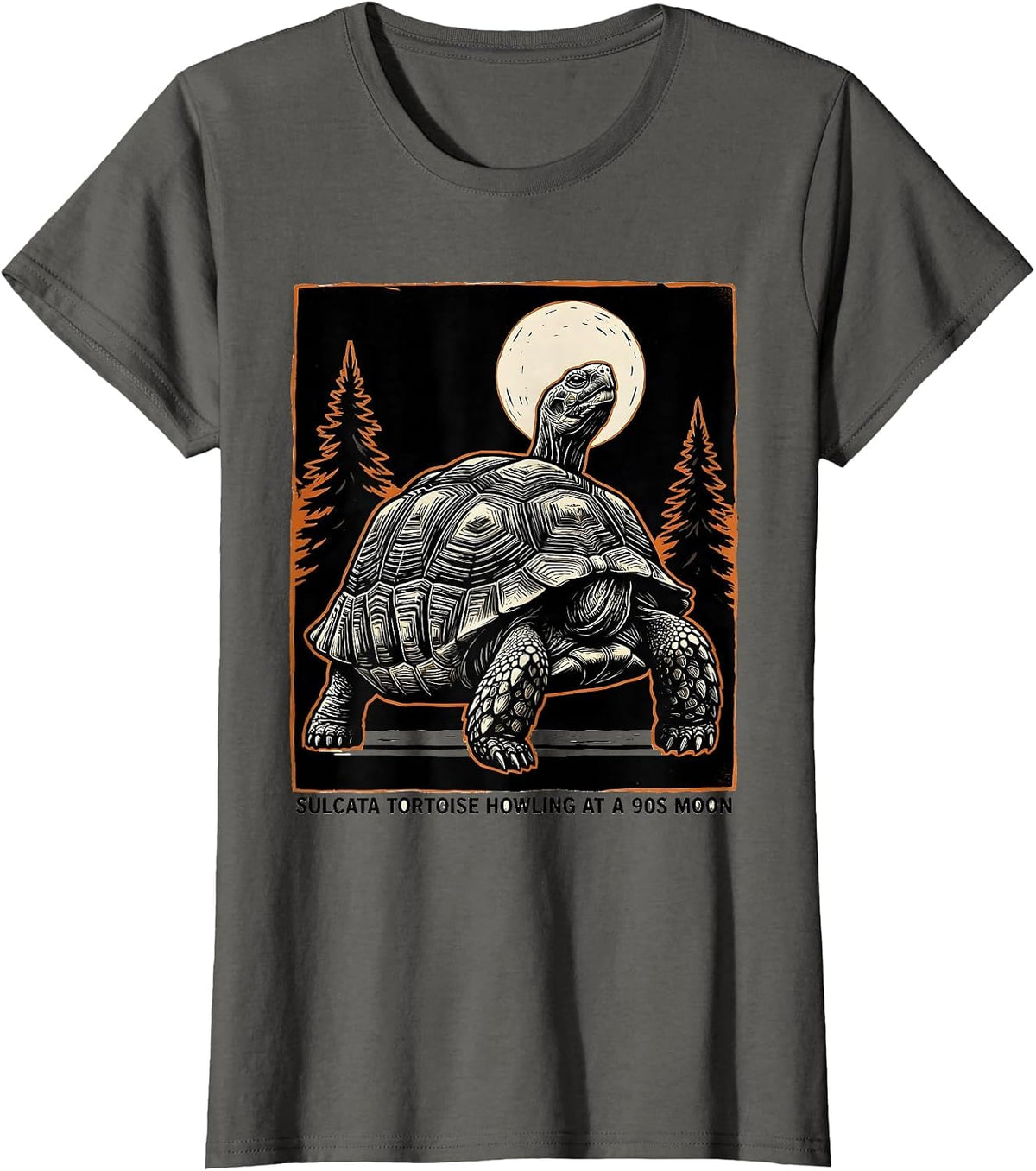 Women's Sulcata Tortoise Howling at a 90s Moon 90's Retro Pet Lover T-Shirt - Asphalt Grey