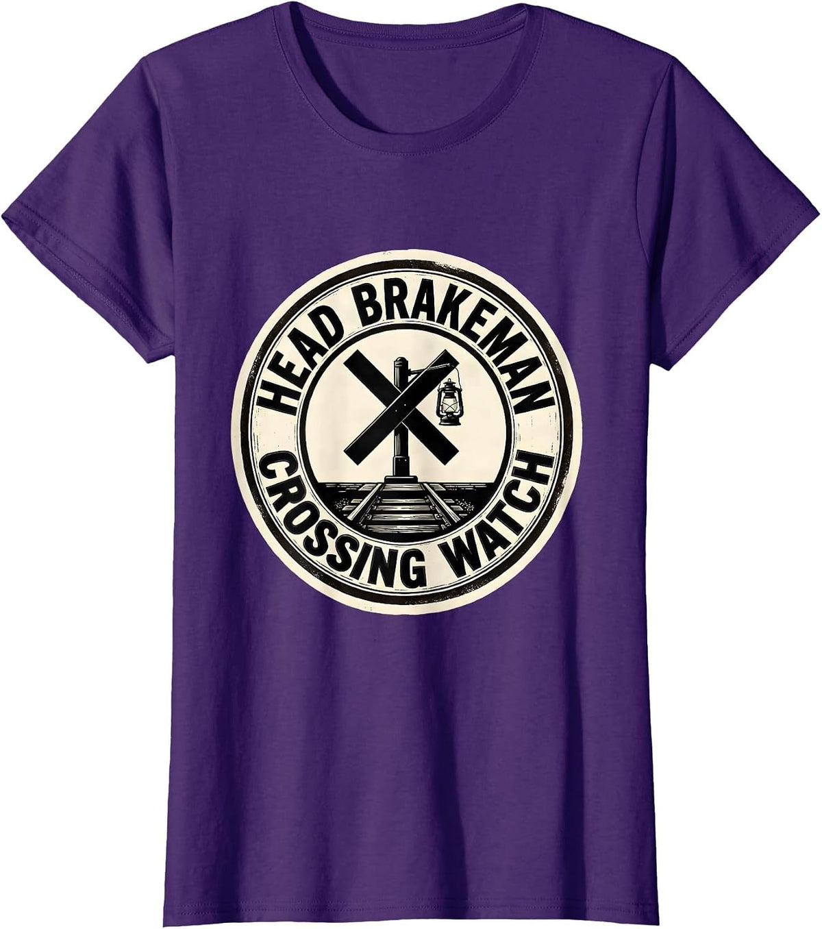 Women's Head Brakeman, Crossing Watch Vintage Steam Train Enthusiast T-Shirt - Purple