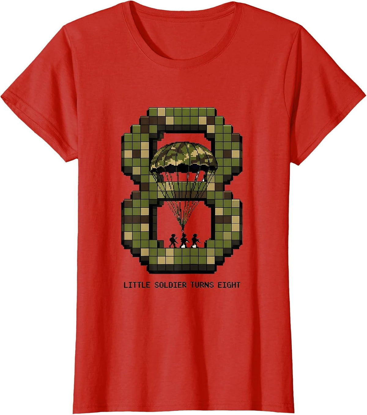 Women's Little Soldier Turns Eight Pixel Art Military Birthday Boy T-Shirt - Red