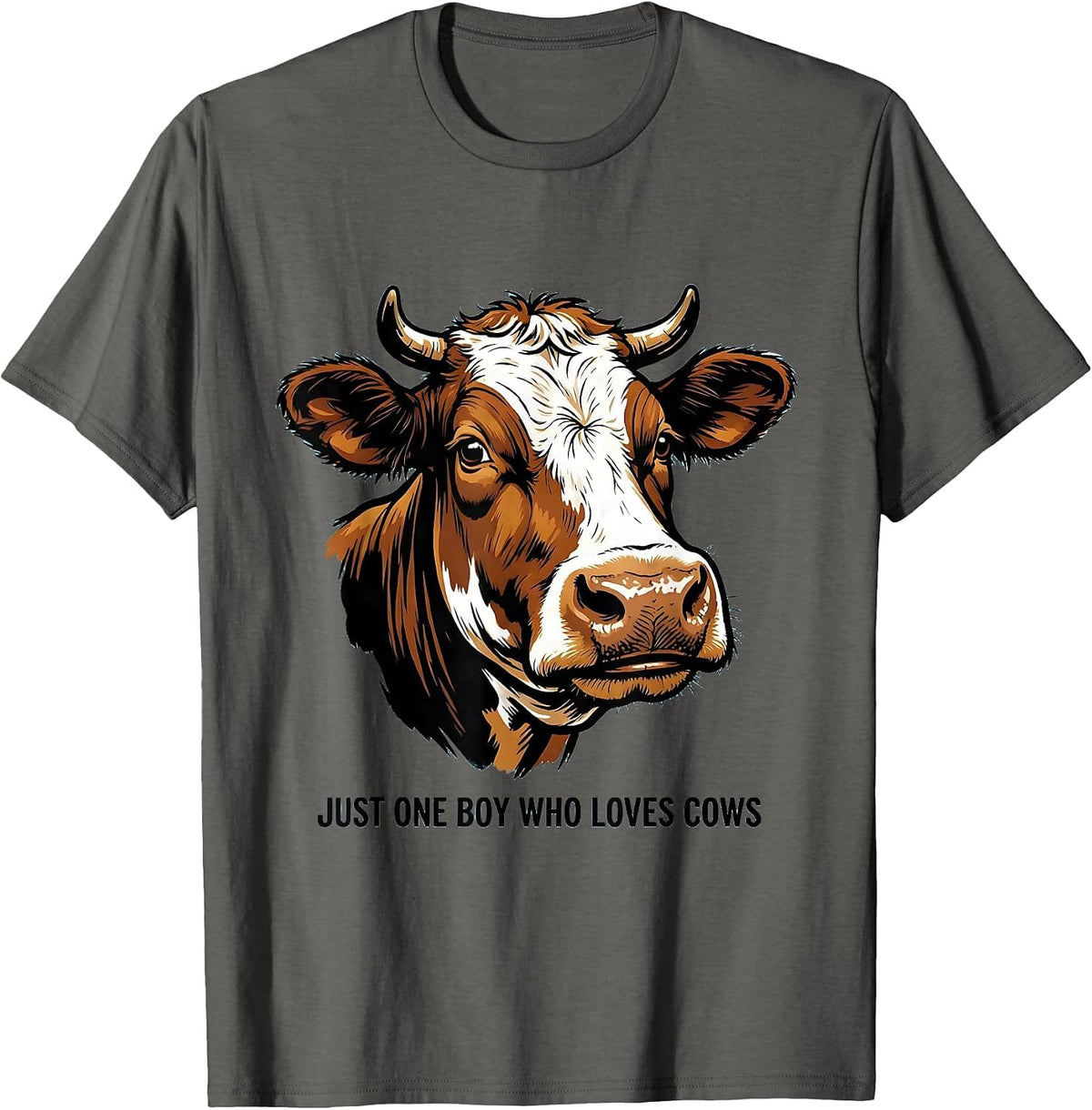 Men's Just One Boy Who Loves Cows Cartoon Farm Kid Humor T-Shirt - Asphalt Grey