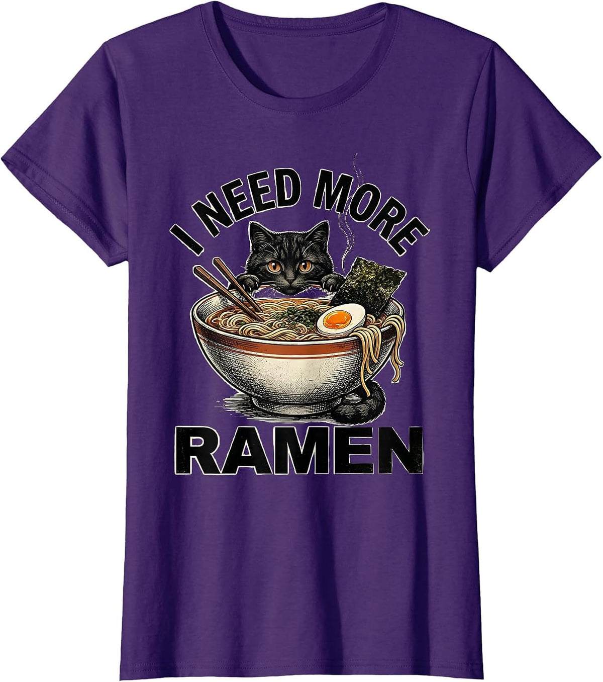 Women's I Need More Ramen Vintage Kawaii Cat Anime Ramen Cat Lover T-Shirt - Purple