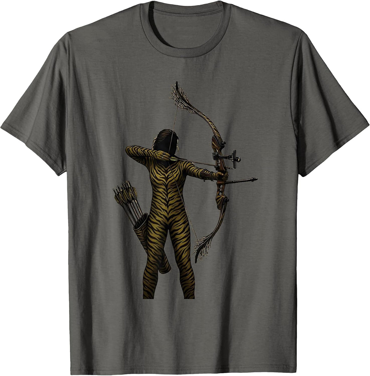 Camo Hunting Bow and Arrow Quiver Graphic T-Shirt - Asphalt Grey