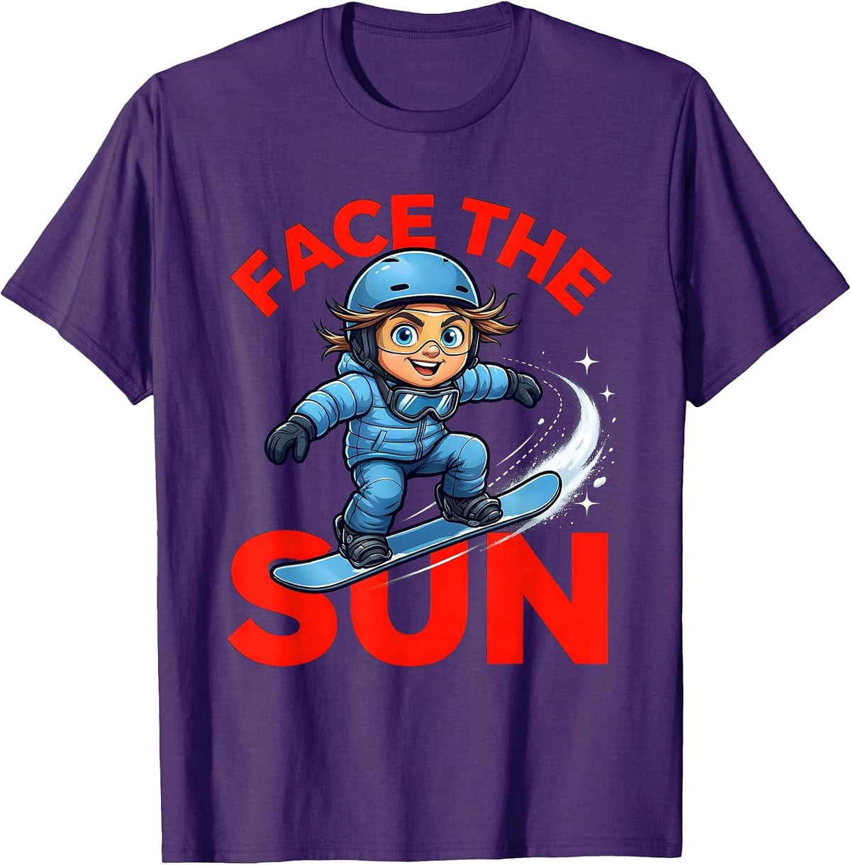 Men's FACE THE SUN Funny Snowboarder Ski Lover Snow Season T-Shirt - Purple