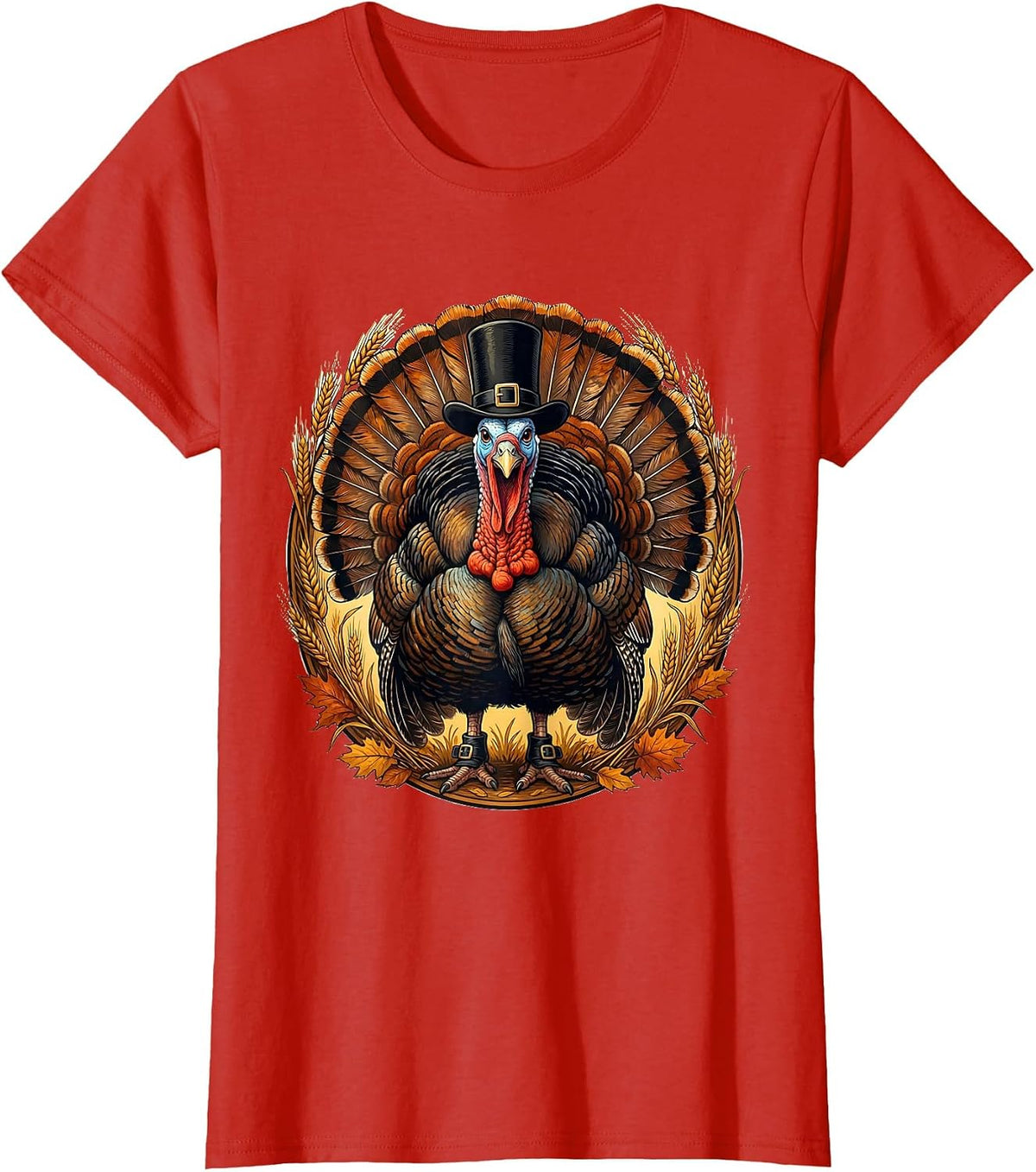 Thanksgiving Pilgrim Turkey Holiday Graphic T-Shirt - Red