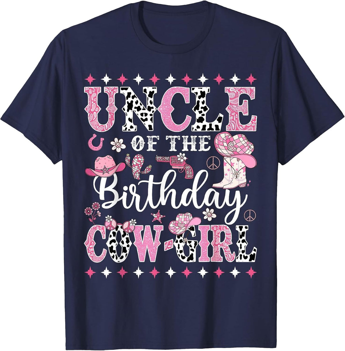 Uncle of The Birthday Cowgirl Rodeo Cowgirl Birthday T-Shirt - Navy Blue