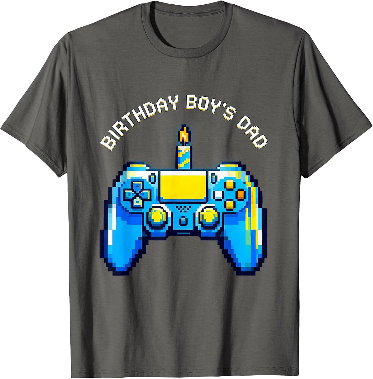 Men's Birthday Boy's Dad Pixel Art Gamer Matching Family Party T-Shirt - Asphalt Grey