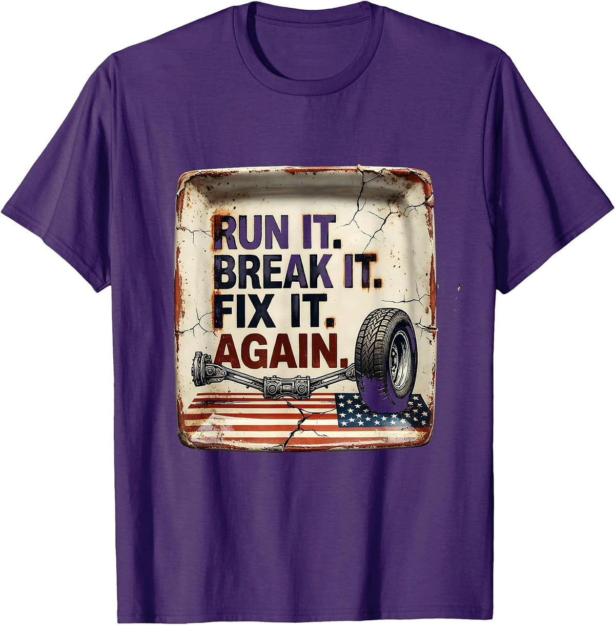 Men's Run It Break It Fix It Again Distressed RC Car Racing T-Shirt - Purple