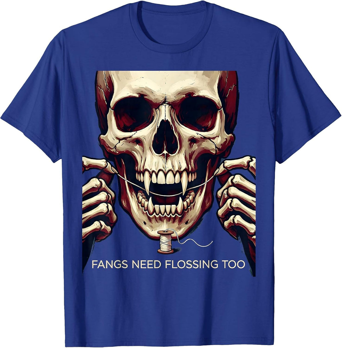 Fangs Need Flossing Too Dental Halloween Design T-Shirt - Royal Blue