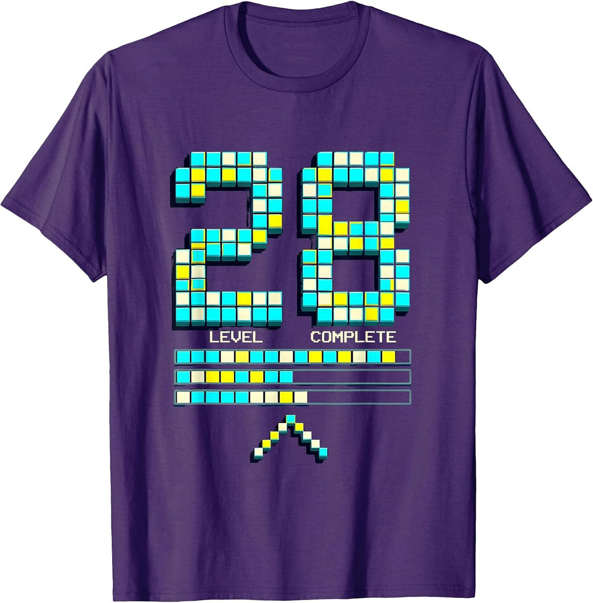 Level 28 Complete Pixel Art Wedding Anniversary Milestone T-Shirt - Purple