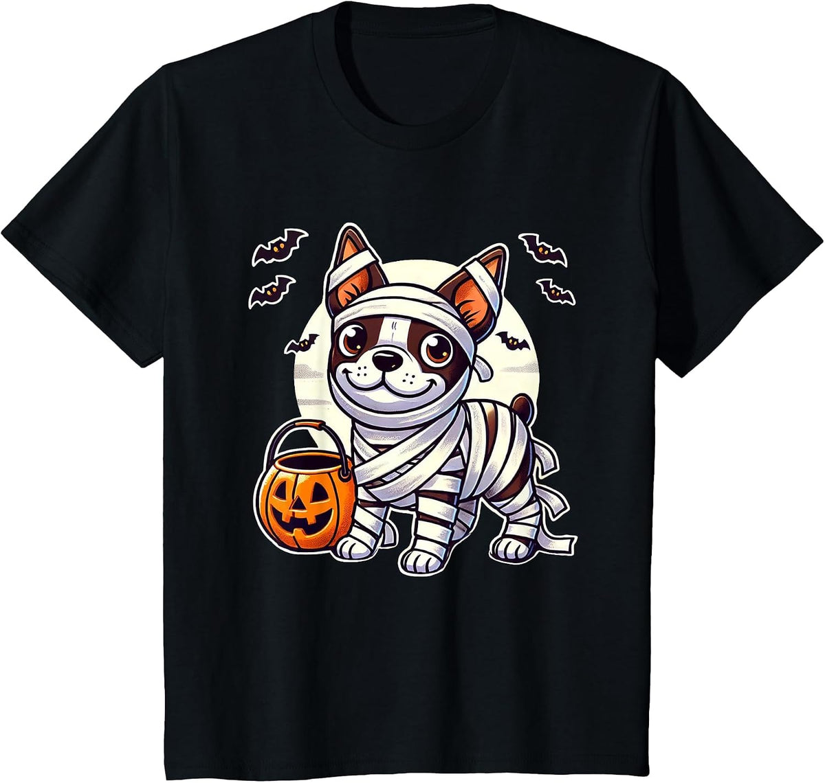 Boston Terrier Halloween Mummy Cute Boston Terrier T-Shirt - Black