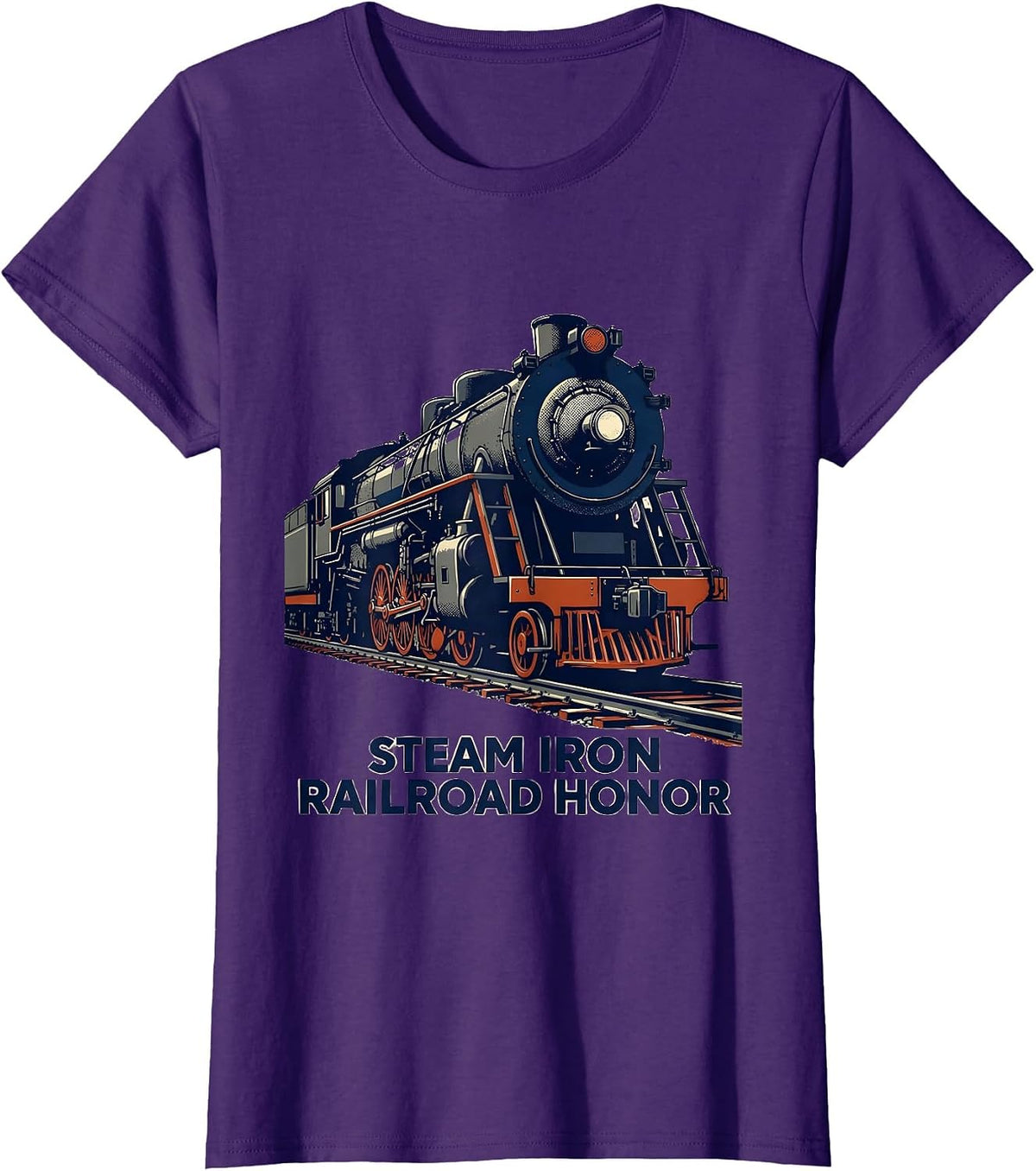 Women's Steam Iron Railroad Honor Vintage Steam Locomotive Train T-Shirt - Purple