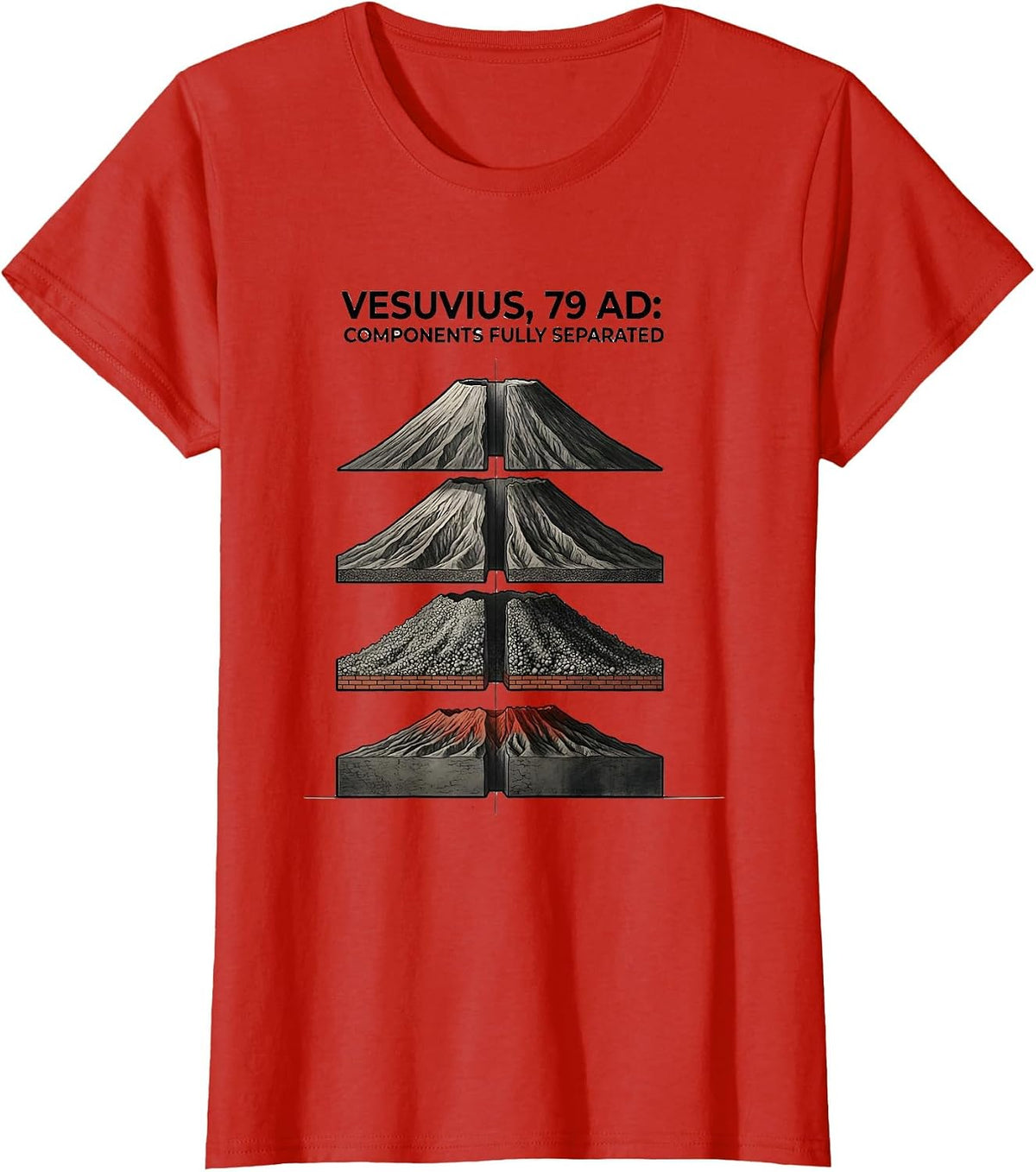 Vesuvius, 79 AD: Components Fully Separated Funny T-Shirt - Red