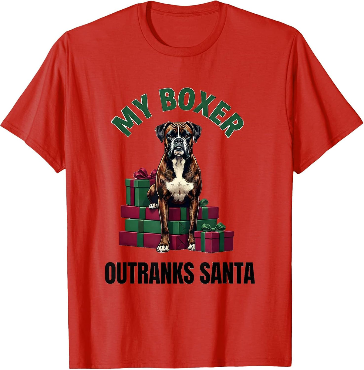 Men's My Boxer Outranks Santa Funny Christmas Boxer Dog Lover Gift T-Shirt - Red