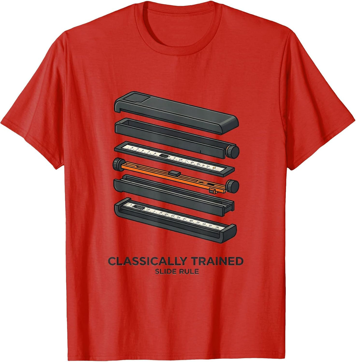 Men's Classically Trained Slide Rule Retro Mechanical Analog T-Shirt - Red