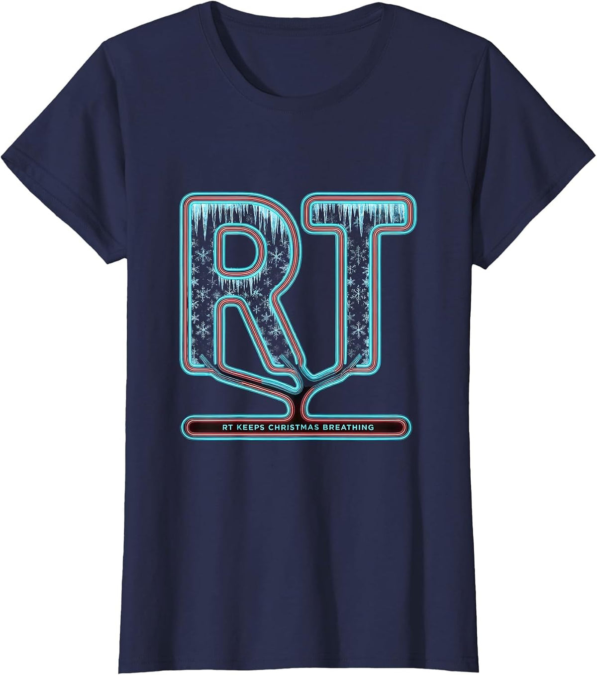 Women's RT Keeps Christmas Breathing Respiratory Therapist Holiday T-Shirt - Navy Blue