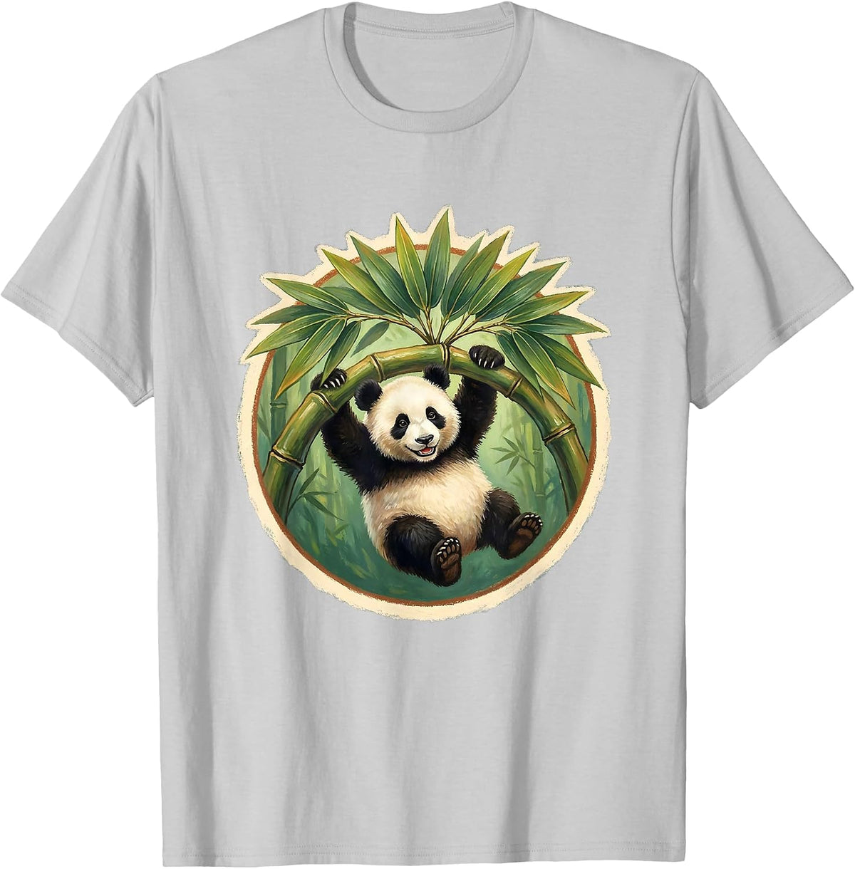 Men's Panda Hanging From Bamboo Branch Graphic T-Shirt - Silver Grey