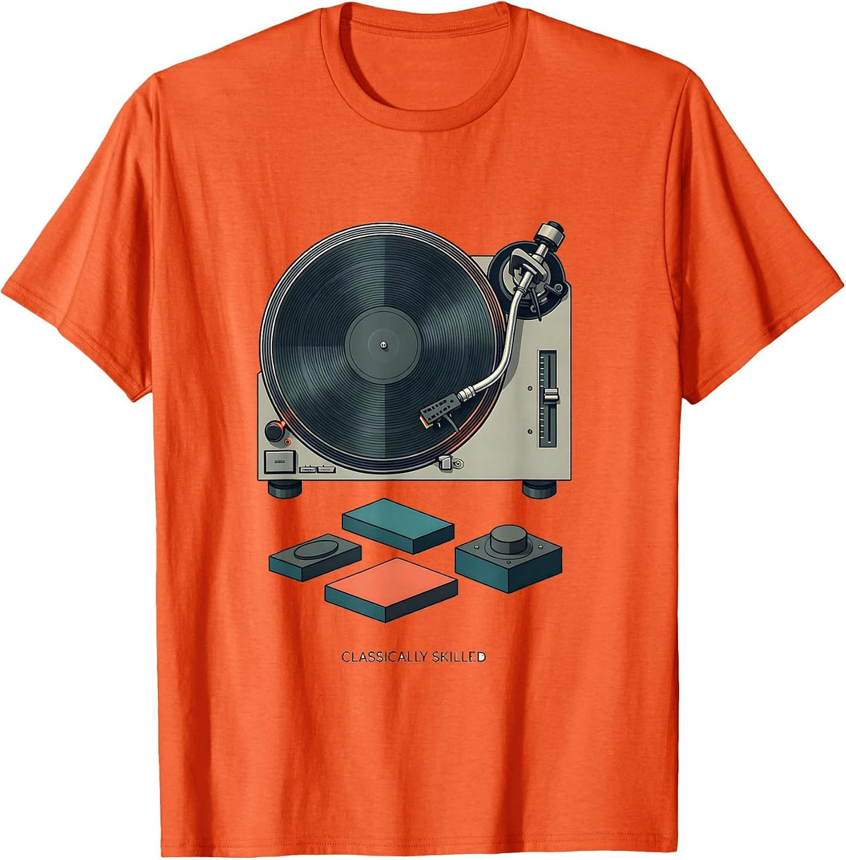 Men's Classically Skilled Midcentury Modern Analog Tech Nostalgia T-Shirt - Orange