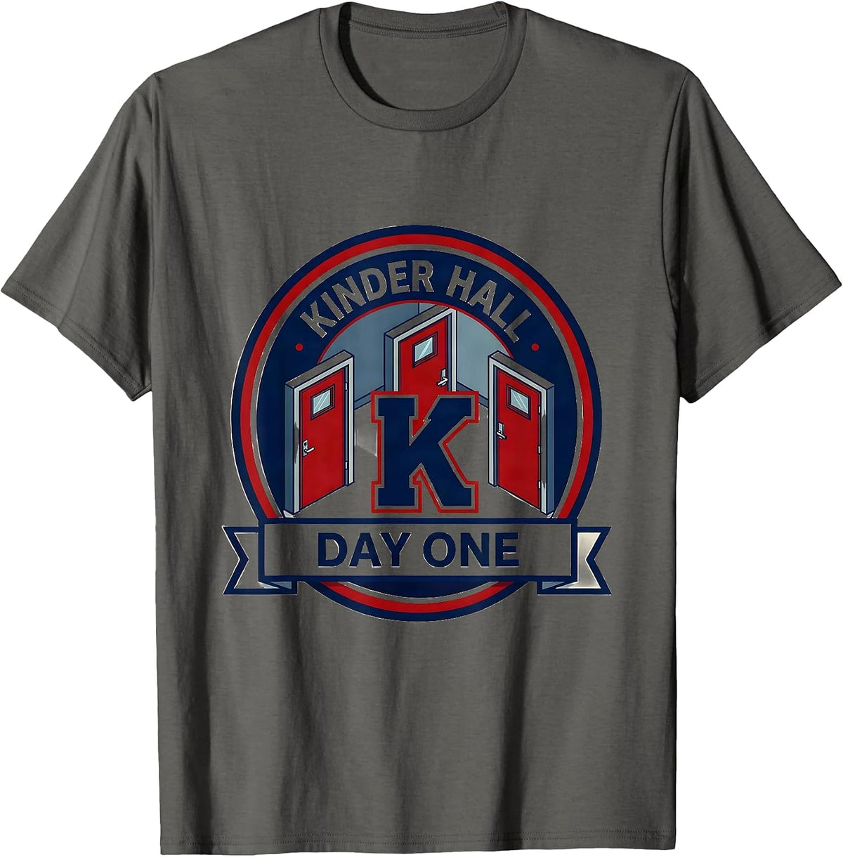 Men's Kinder Hall Day One Playful Kindergarten Teacher Back To T-Shirt - Asphalt Grey